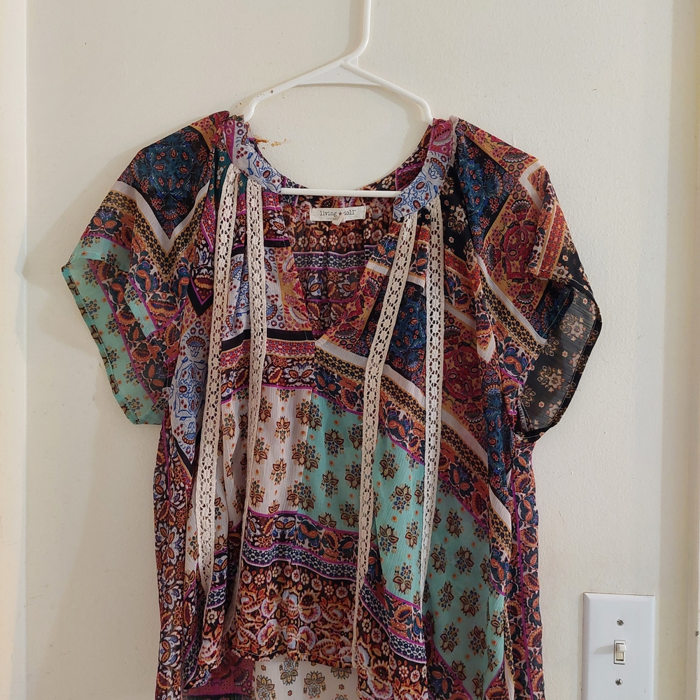 Living Doll Red Short Sleeve Tie Front Blouse